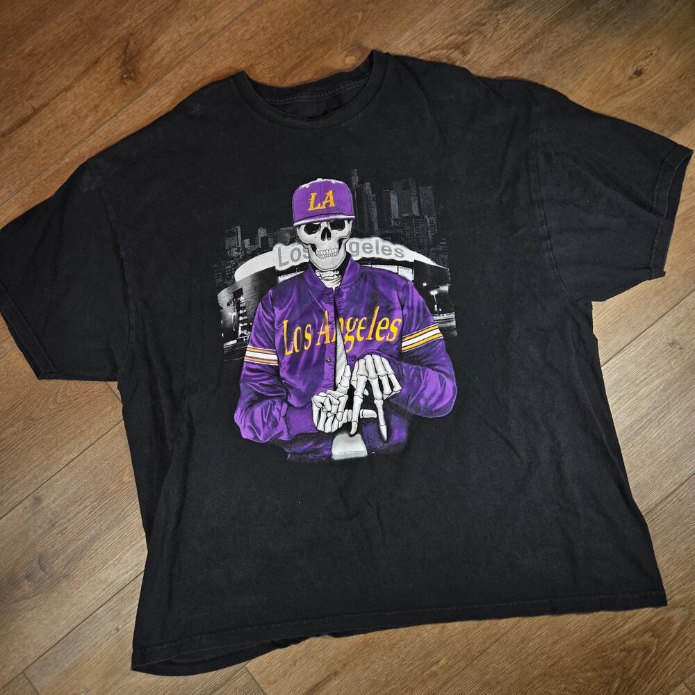 Los Angeles Lakers T Shirt Mens Skeleton Hand Graphic NBA Basketball Tee